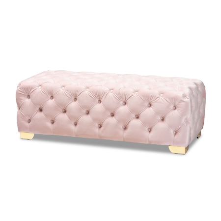 Baxton Studio Avara Pink Velvet Upholstered Gold Finished Tufted Bench Ottoman 154-9368